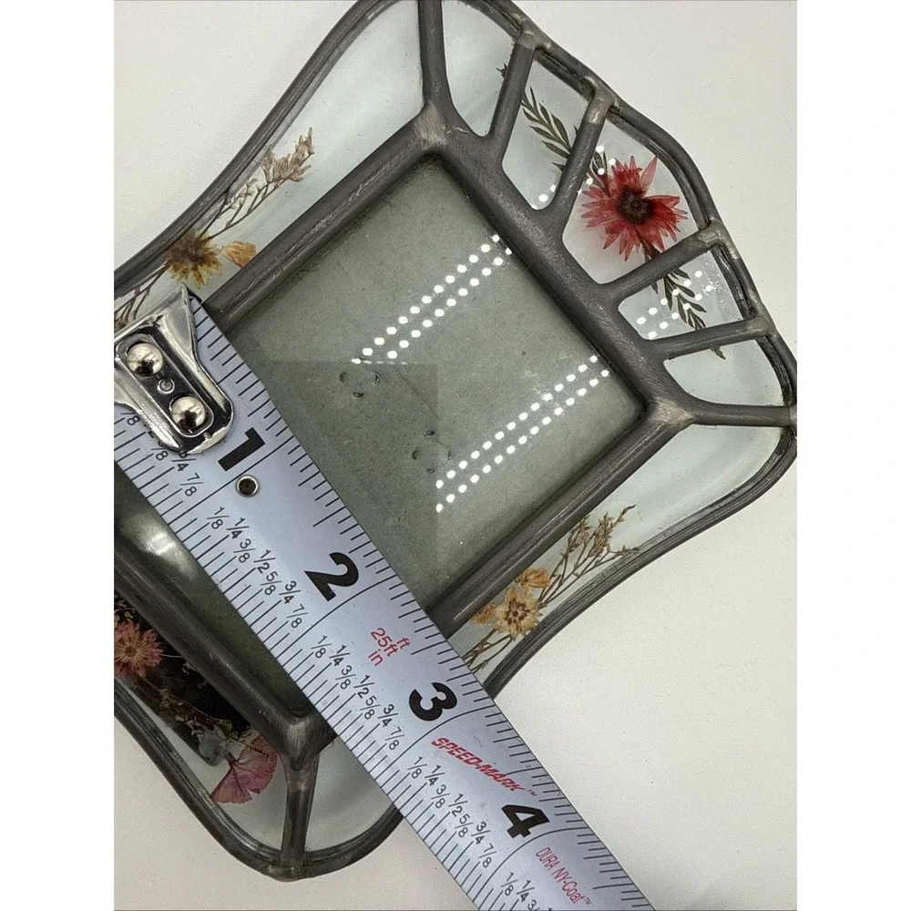 Vintage 1980s Pressed Flower Glass Frame‎ Pewter Tone Picture Frame Cottagecore